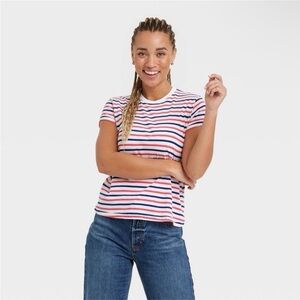 NWT Universal Thread Striped Tee Red White Blue Crewneck T-Shirt Size Small
